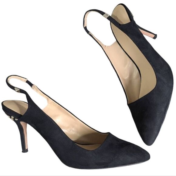 Zara Basics Black pointed toe gold studded slingback heels womens 41 EU 10 US - Picture 1 of 9